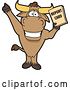 Vector Illustration of a Cartoon School Bull Mascot Standing, Cheering and Holding a Report Card by Mascot Junction