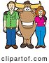 Vector Illustration of a Cartoon School Bull Mascot Standing with a White Guy and Lady by Mascot Junction