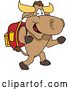 Vector Illustration of a Cartoon School Bull Mascot Student Walking Upright by Mascot Junction