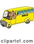 Vector Illustration of a Cartoon School Bull Mascot Waving and Driving a School Bus by Mascot Junction