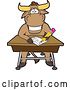 Vector Illustration of a Cartoon School Bull Mascot Writing at a Desk by Mascot Junction