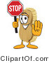 Vector Illustration of a Cartoon Scrub Brush Mascot Holding a Stop Sign by Mascot Junction