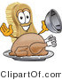 Vector Illustration of a Cartoon Scrub Brush Mascot Serving a Cooked Thanksgiving Turkey on a Platter by Mascot Junction