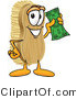 Vector Illustration of a Cartoon Scrub Brush Mascot Waving Cash in the Air by Mascot Junction