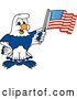 Vector Illustration of a Cartoon Seahawk Mascot Holding an American Flag by Mascot Junction