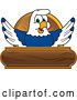 Vector Illustration of a Cartoon Seahawk Mascot over a Wood Banner by Mascot Junction