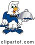 Vector Illustration of a Cartoon Seahawk Mascot Waiter Holding a Cloche Platter by Mascot Junction