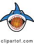 Vector Illustration of a Cartoon Shark School Mascot Biting a Basketball by Mascot Junction
