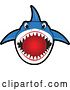 Vector Illustration of a Cartoon Shark School Mascot Biting a Dodgeball by Mascot Junction