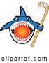 Vector Illustration of a Cartoon Shark School Mascot Biting a Hockey Ball and Holding a Stick by Mascot Junction