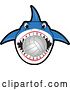 Vector Illustration of a Cartoon Shark School Mascot Biting a Volleyball by Mascot Junction