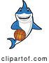 Vector Illustration of a Cartoon Shark School Mascot Dribbling a Basketball by Mascot Junction