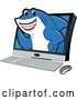 Vector Illustration of a Cartoon Shark School Mascot Emerging from a Desktop Computer Screen by Toons4Biz