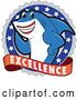Vector Illustration of a Cartoon Shark School Mascot on an Excellence Badge by Mascot Junction