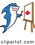 Vector Illustration of a Cartoon Shark School Mascot Painting a Fish on Canvas by Mascot Junction