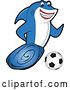 Vector Illustration of a Cartoon Shark School Mascot Playing Soccer by Mascot Junction