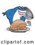 Vector Illustration of a Cartoon Shark School Mascot Serving a Roasted Thanksgiving Turkey by Mascot Junction