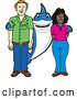 Vector Illustration of a Cartoon Shark School Mascot Standing with Student Parents by Mascot Junction