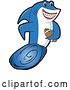 Vector Illustration of a Cartoon Shark School Mascot Swimming with an American Football by Mascot Junction