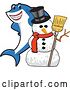 Vector Illustration of a Cartoon Shark School Mascot with a Christmas Snowman by Mascot Junction