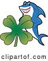 Vector Illustration of a Cartoon Shark School Mascot with a St Patricks Day Four Leaf Clover by Mascot Junction