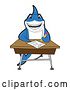 Vector Illustration of a Cartoon Shark School Mascot Writing at a Desk by Mascot Junction