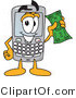 Vector Illustration of a Cartoon Smart Phone Mascot Holding a Bank Note by Mascot Junction