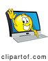 Vector Illustration of a Cartoon Smiley Mascot Emerging from a Computer Screen by Mascot Junction