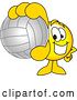 Vector Illustration of a Cartoon Smiley Mascot Grabbing a Volleyball by Mascot Junction