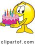 Vector Illustration of a Cartoon Smiley Mascot Holding a Birthday Cake by Mascot Junction