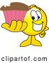 Vector Illustration of a Cartoon Smiley Mascot Holding a Cupcake by Mascot Junction