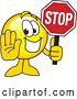 Vector Illustration of a Cartoon Smiley Mascot Holding a Stop Sign by Mascot Junction