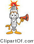 Vector Illustration of a Cartoon Spark Plug Mascot Holding a Red Megaphone Bullhorn by Mascot Junction