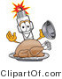 Vector Illustration of a Cartoon Spark Plug Mascot Serving a Thanksgiving Turkey on a Platter by Mascot Junction