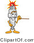 Vector Illustration of a Cartoon Spark Plug Mascot Using a Pointer Stick to Point to the Right by Mascot Junction