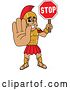 Vector Illustration of a Cartoon Spartan Warrior Mascot Holding a Stop Sign by Mascot Junction