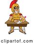 Vector Illustration of a Cartoon Spartan Warrior Mascot Writing at a Desk by Mascot Junction