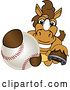 Vector Illustration of a Cartoon Stallion School Mascot Grabbing a Baseball by Mascot Junction