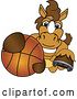 Vector Illustration of a Cartoon Stallion School Mascot Grabbing a Basketball by Mascot Junction