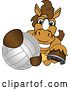 Vector Illustration of a Cartoon Stallion School Mascot Grabbing a Volleyball by Mascot Junction