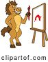 Vector Illustration of a Cartoon Stallion School Mascot Painting a Canvas by Mascot Junction