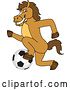 Vector Illustration of a Cartoon Stallion School Mascot Playing Soccer by Mascot Junction