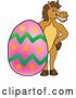 Vector Illustration of a Cartoon Stallion School Mascot Posing with a Giant Easter Egg by Mascot Junction