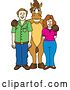 Vector Illustration of a Cartoon Stallion School Mascot Posing with Student Parents by Mascot Junction