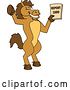 Vector Illustration of a Cartoon Stallion School Mascot Student Holding up a Report Card by Mascot Junction