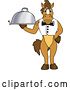 Vector Illustration of a Cartoon Stallion School Mascot Waiter Holding a Cloche Platter by Mascot Junction