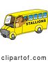 Vector Illustration of a Cartoon Stallion School Mascot Waving and Driving a Bus by Mascot Junction