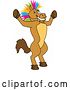 Vector Illustration of a Cartoon Stallion School Mascot with a Colorful Mohawk, Cheering by Mascot Junction