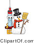 Vector Illustration of a Cartoon Syringe Mascot by a Snowman by Mascot Junction