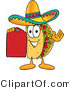Vector Illustration of a Cartoon Taco Mascot Holding a Red Sales Price Tag by Mascot Junction